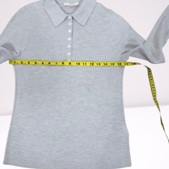 Everlane Women's Merino Wool Soft Pibbed Polo Sweater Long Sleeve Size XL Beige - Picture 6 of 8